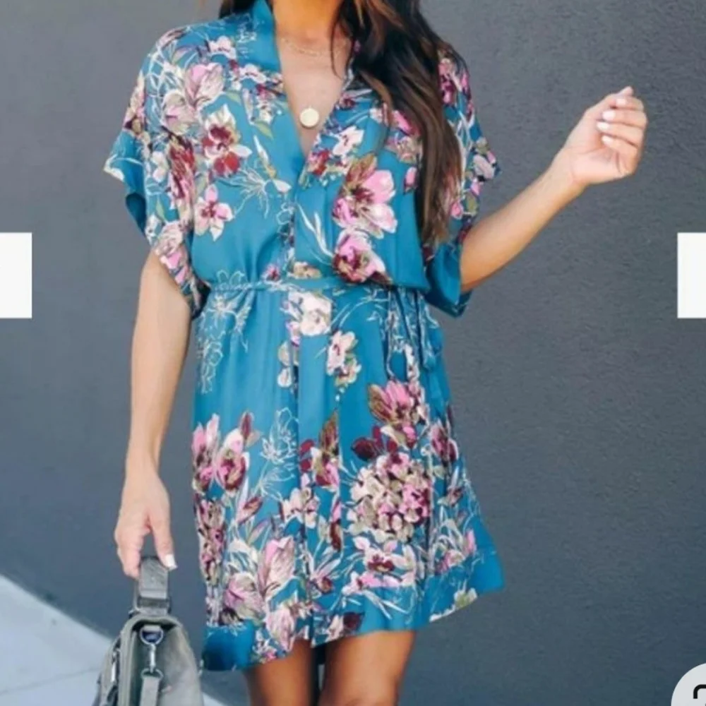 Floral Blue Women's Dress - Picture 2 of 4